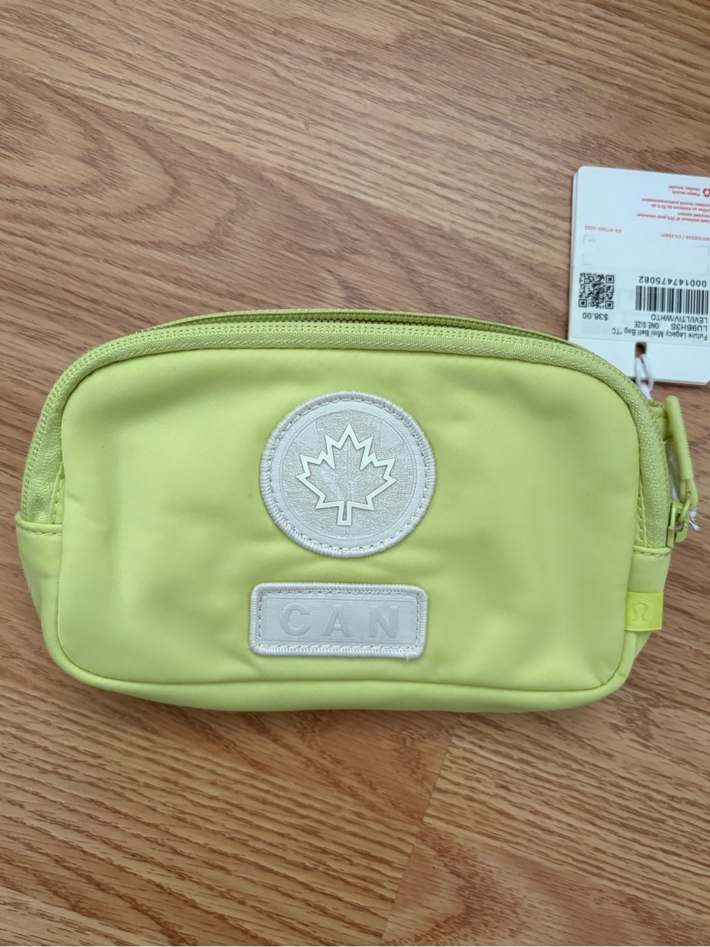 Lime Green Cosmetic Pouch with Maple Leaf Emblem